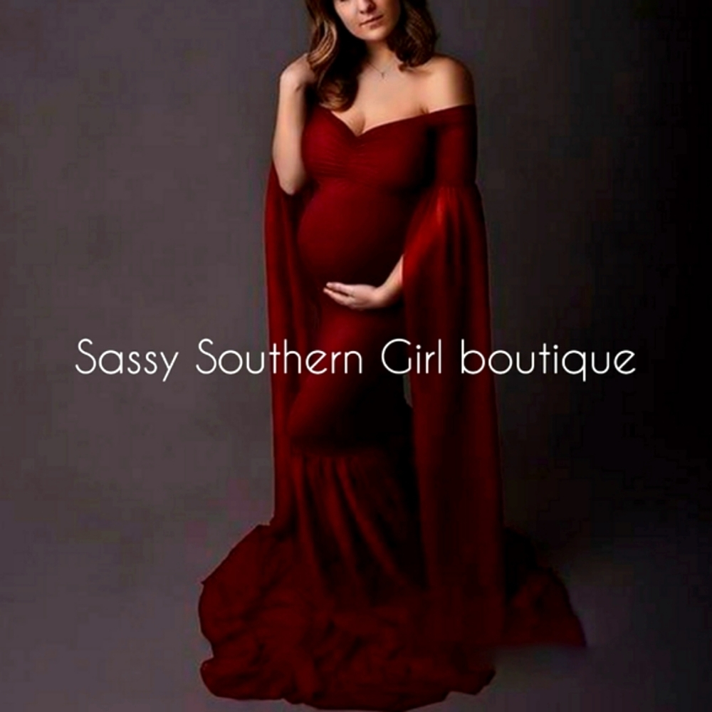 🆕⭐Wine red maternity photoshoot maxi dress
